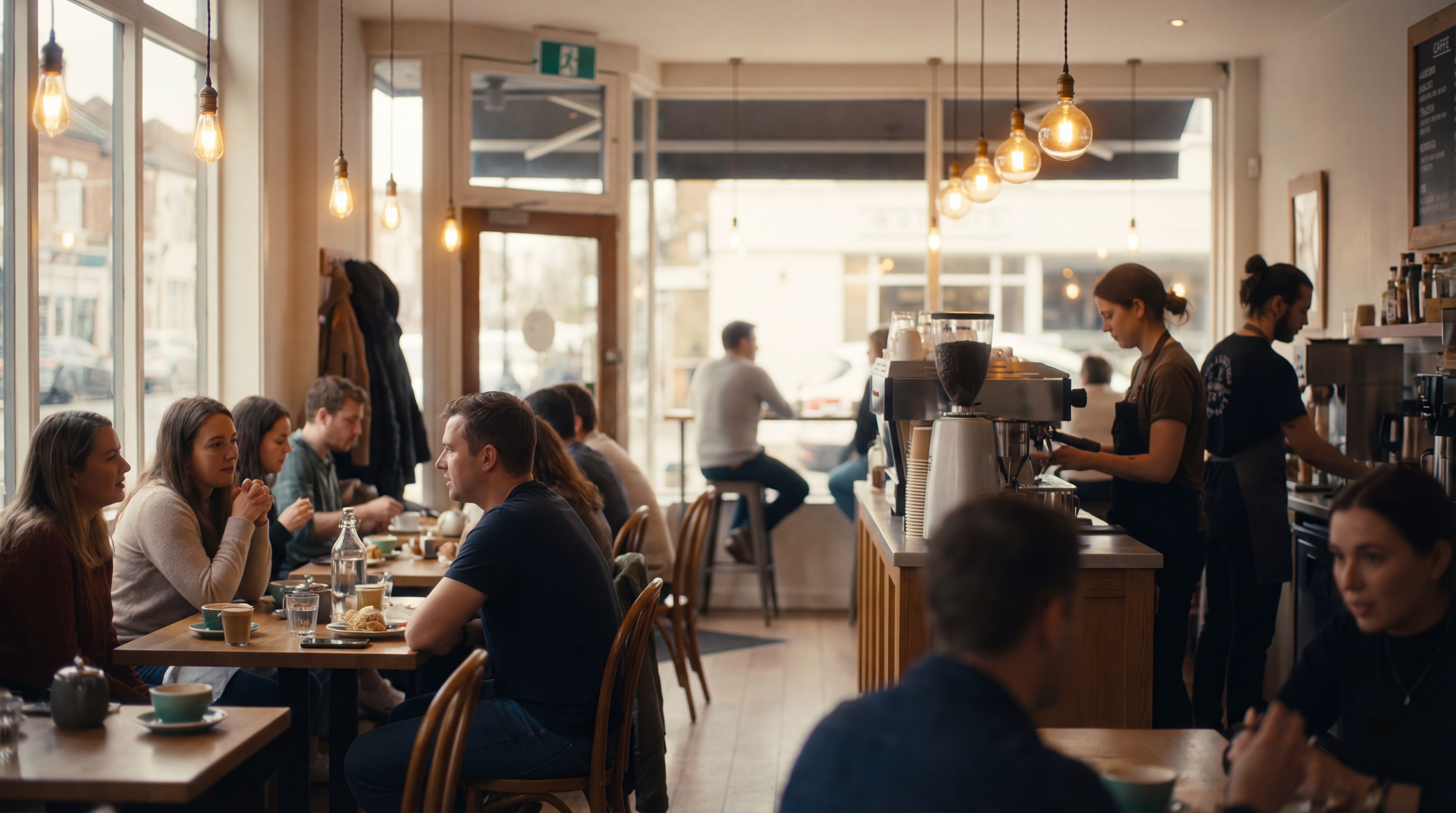 Clientes y personal en una cafetería